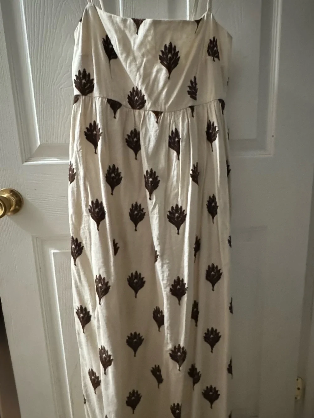 Abercrombie & Fitch Cream Maxi Dress with Brown Leaf Motif